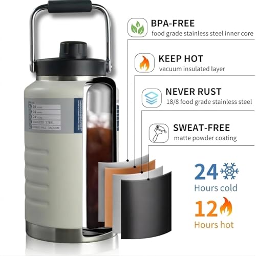 Image of Thermosteel Water Jug Insulated Tumbler with Magnet Lid 2100ml, Water from Bottle for Travel, Home, Office, School, Gym, Hotel and Dhaba 12+ Hours Hot and 18+ Hours Cold, (White)