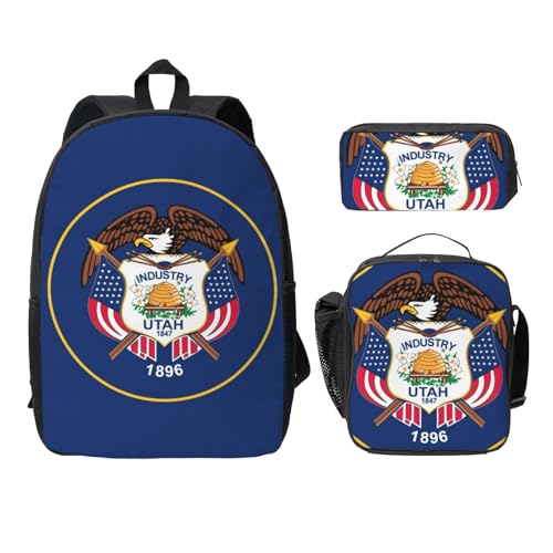 Sac à dos d'école léger imprimé Utah ensemble 3 pièces ultra résistant couleur noir
