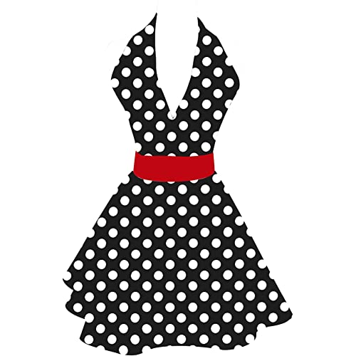 Hyzrz Lovely Retro Aprons For Women Cute Adjustable Cotton Sexy V-Necked Polka Dot Apron Classic Big Wave (Big Black Polka Dot) #TOP8