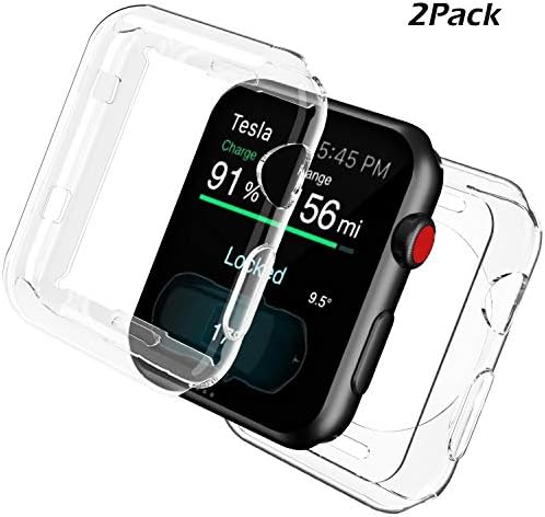 [2 Pack] Uxinuo for Apple Watch Screen Protector, All-Around TPU Compatible with Apple Watch Case iWatch Protective Cover Bumper for Apple Watch Series 3, Series 2 42mm