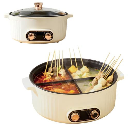 Image of Four Grid Multifunctional Stew Pot, Electric Hot Pot 4 Compartment Divider Cooker, 6L Large Capacity Electric Slow Cooker, 1800W Integrated Non-Stick Hot Pots, for Home Party