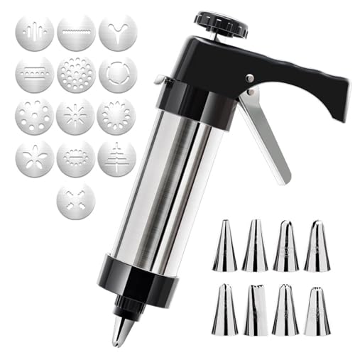 STGBCST Pressa per biscotti in acciaio inox – Pistola professionale per biscotti per la casa e la panetteria, 15 x 6 x 22 cm, con ugelli in acciaio inox per stampi creativi