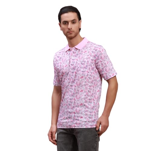 Image of Colorplus Men's Pure Cotton Print Pattern Classic Fit Polo Neck Half Sleeve Casual T-Shirt