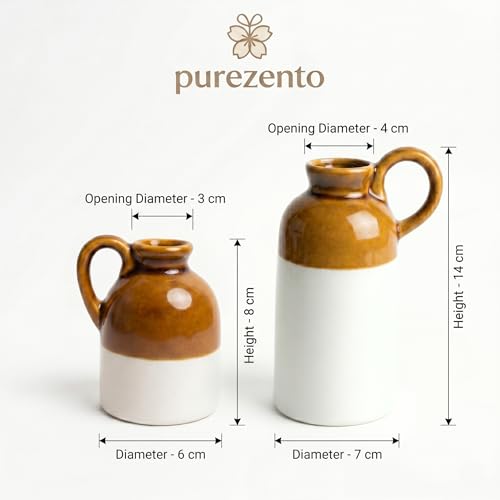 Image of PUREZENTO Ceramic 'Vintage Jar Vase' - Set of 2 (3.0 & 5.5 Inches) | Rustic Flower Vase for Pampas Grass, Dried Flowers & Table Decoration | Decorative Vase Set for Home Decor, Office, Living Room
