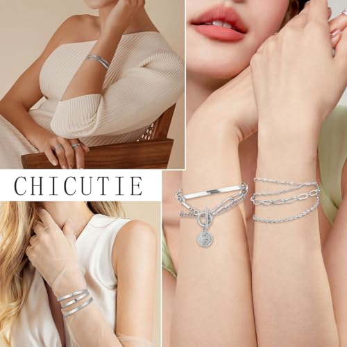 Image of CHICUTIE Gold Jewelry Set For Women,14k Gold Plated Multi Layer Necklaces Bracelets Hoop Earrings Set Stackable Knuckle Rings, Trendy Elegance Charms Non Tarnish Minimalist Textured Boho Jewelry Gift