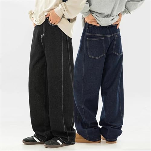 Men's Retro Wide Leg Jeans Baggy Dark Wash Jeans American Straight-Leg Style Loose Denim Trousers3