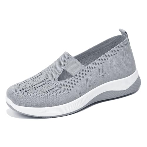 Women's Comfort Walking Shoes, Woven Lightweight Breathable Orthopedic Sneakers with Soft Sole, Arch Support and Stretch Fit Gray
