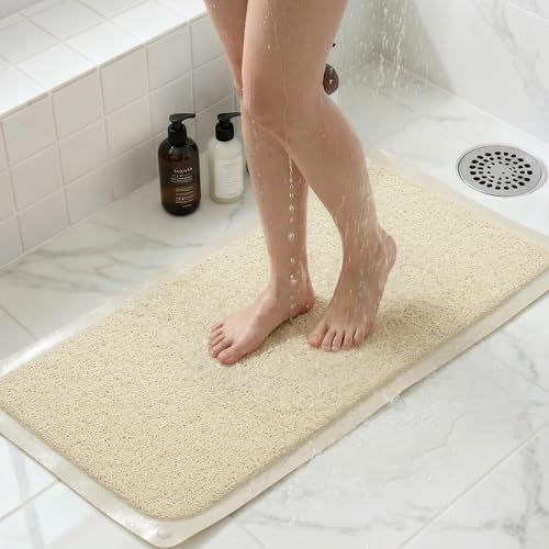 Upgraded Non Slip Shower Mat,Anti Slip Bathtub Mat with Suction Cups,Scrubber Mats,Easy to Clean,Quick Dry,Easy Drainage,Loofah Bath Mat for Tub,Showe