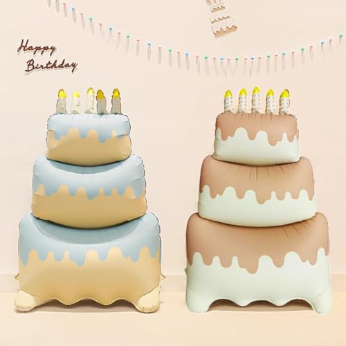 Image of Happy Birthday Cake Foil Standing Balloons 60 Inch,Giant Three-Tier Matte Caramel Cream Large Happy Birthday Mylar Balloon for Girls Women Boys Kids Baby Shower Birthday Party Decorations Supplies