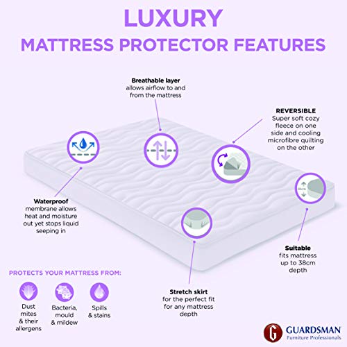 Guardsman Luxury Quilted Mattress Protector Double Bed Cozy Reversible Bed Cover Super Soft Fleece Breatheable Anti Bacterial Bed Mattress Cover Protects from Spills and Stains (4ft 6 x 6ft 3) - Image 4