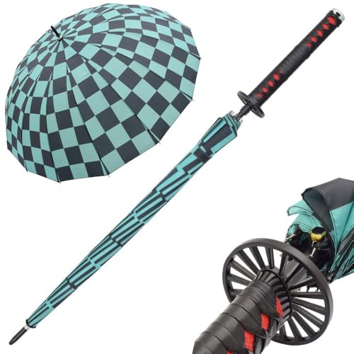 Swords and more Demon Slayer Regenschirm Anime Cosplay Katana Automatisches Öffnen Schwert Regenschirme Anime Cosplay Ninja Katana Sonnenschutz-Regenschirm (Tanjiro Kamado)