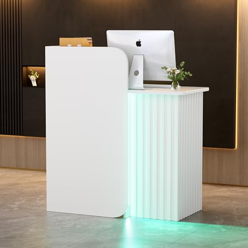 Comptoir Réception avec LED Compact Comptoir d'accueil Petit Bureau d'accueil avec Tiroirs...