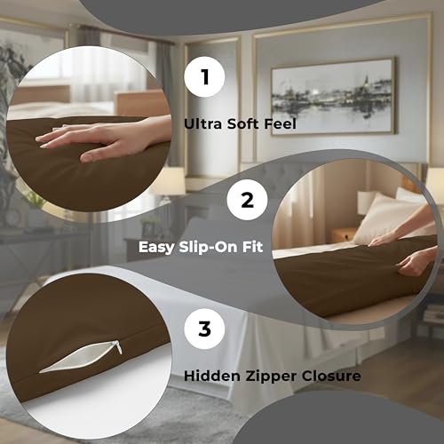 Image of ROYALE LINENS Body Pillow Cover - Double Brushed 1800 Microfiber - 20 inchx54 inch with Hidden Zipper Closure - Wrinkle & Fade Resistant - Super Soft Body Pillowcase 2 Pack (Chocolate, Pack of 2)