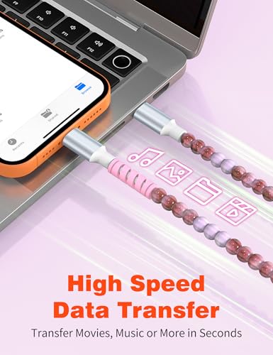 Image of USB C to USB C Cable 3FT,60W Beaded Phone Fast Charging Cord&Car Charger for iPhone 17 16 15 Pro Max /iPad Air 10th A16 for Samsung S26 S25 S24 Ultra A17 Android Phone Charger Cute Girl Women,PurpleRed
