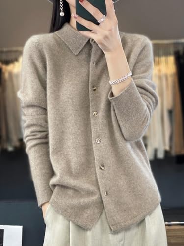 100% Merino Wool Sweaters Women's Fall Winter Warm Soft Knitted Shirt Lapel Polo Collar Cardigan Long Sleeves2
