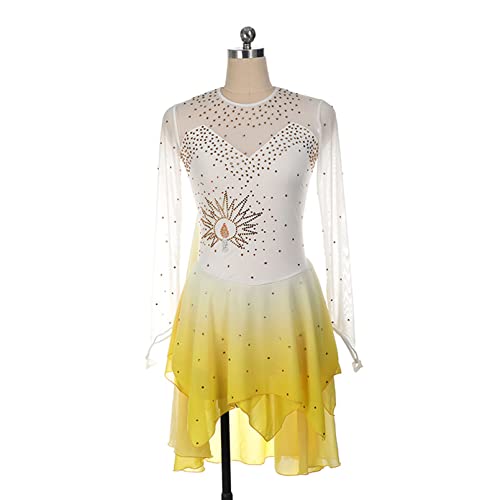 Vestido infantil para meninas com estampa de patinação no gelo, feminino adulto com strass brilhante