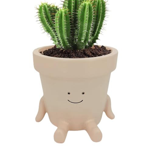 Maceta de resina para jardín, creativa, adorable, divertida, elegante, con cabeza de cara y orificio de drenaje, regalos para familia, amigos, Navidad, verde P