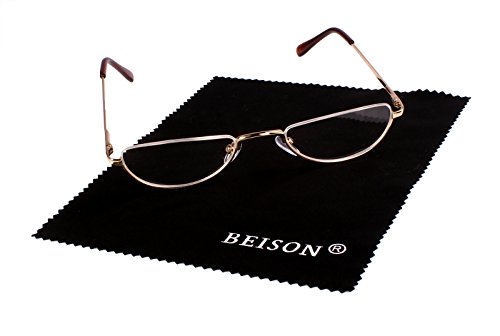 BEISON Half Moon Readers Half Rimless Reading Glasses (Gold, 1.75)