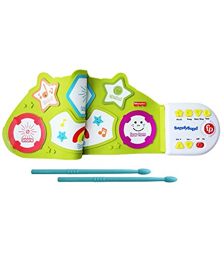 Fisher-Price BendyBand Roll-Up Drum Set, Electric Drums for Kids, Drum Mat, Drumsticks, 6 Percussion Instrument Sounds, Follow-Me Music Mode, Musical Toys for Toddlers, Ages 3+