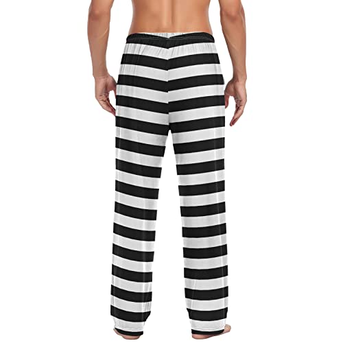 Pajama Pants Mens Lounge Pants Super Soft Pajama Bottoms with Pockets,Retro White and Black Striped2