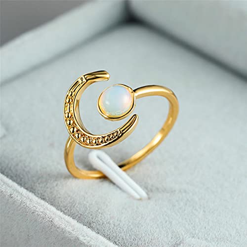 SONGK Femme Petite Pierre De Lune Ouverte Bague Réglable Couleur Argent Bague De Fiançailles De Mariée Vintage Zircon Pierre Anneaux De Mariage pour Les Femmes