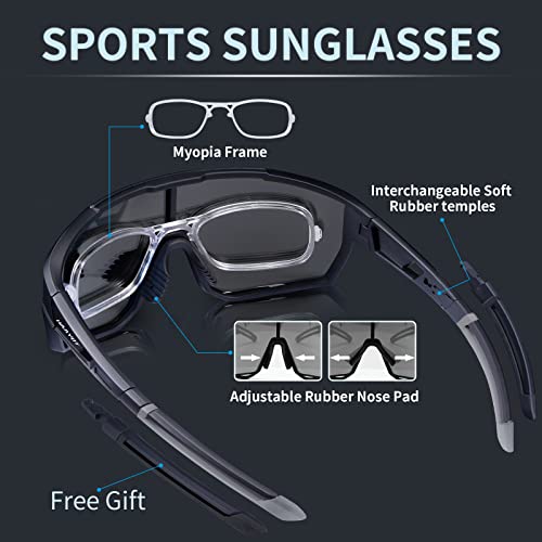 Haayot Cycling Glasses,Polarized Baseball Sunglasses For Men Women With 1 Or 5 Lenses,Sports Running Biking Fishing Sunglasses,Black Silver #TOP3