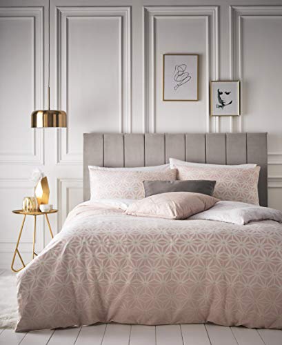 Furn Tessellate Duvet Cover Set, Cotton, Blush Pink/Gold, King