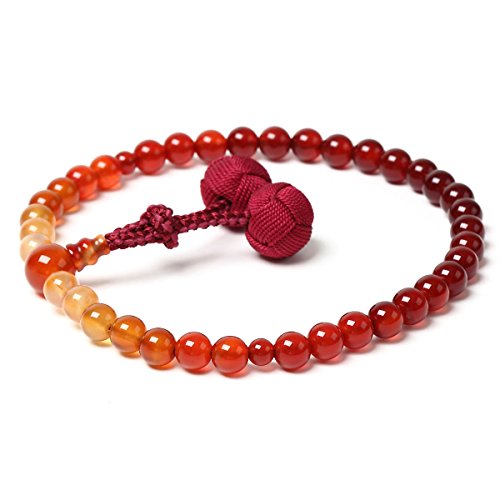 念珠堂 < 日本製 数珠 > 女性用 高級天然石 瑪瑙(メノウ)グラデーション 房がクシャクシャにならない丈夫な 梵天房 (絹100%) すべての宗派でお使い頂ける 数珠袋付き 手作り 念珠 国産 念誦 【創業80余年 老舗数珠メーカー】