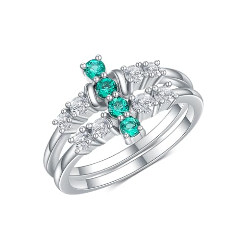 Emerald Wedding Ring Sets for Women 925 Sterling Silver Emerald Engagement Ring Set for Her