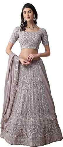 Divine International Trading Co Women's Bridal Dulhan Collection Indian Wedding Georgette Lehenga Choli with Dupatta(Grey, Free Size)