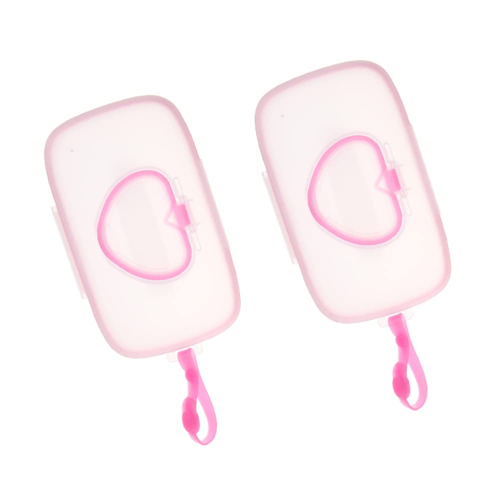 2Pcs Portable Wipes Box Dispenser for Stroller Crib Lightweight Storage Pink and White Design