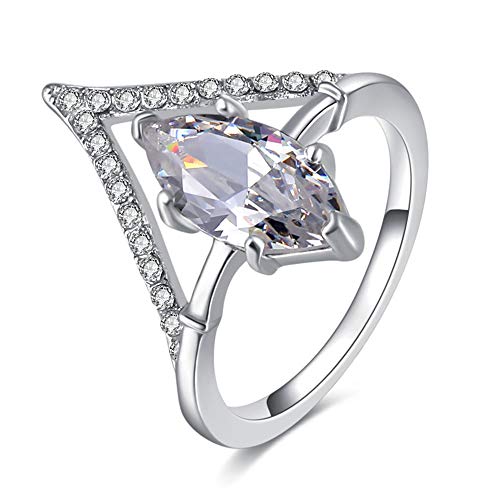 925 Silver Perfect Marquise Cut CZ Zircon 2.0 ct AAA Cubic Zirconia Promise Halo Shiny Half Full Diamond Gemstone V shape Triangle Ring Solitaire Ring Engagement Wedding Rings for Women (7) - Thumbnail 3