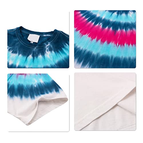 Novidade Camiseta Masculina Manga Curta Gravata-dye Estampa Gola Redonda Hippie Casual Streetwear, B