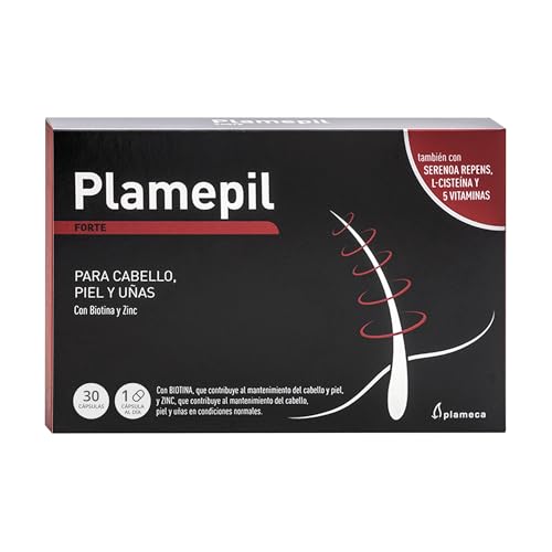 Plameca Plamepil Forte Mantén tu Cabello, Piel y Uñas con Serenoa Repens, L-Cisteína y Biotina, Sin Gluten, 30 Cápsulas Vegetales