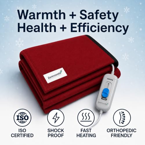 Image of Superior ISO Certified & ZED Certified Electric Under Blanket |Bed Warmer with Multiple Heat Controls (Body, Foot, High, Low)| Shock Proof | Single Bed Size (150cmx80cm) | 10 Year Warranty
