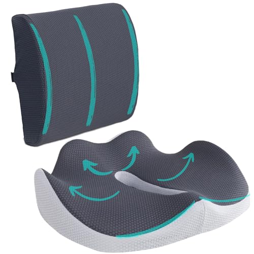 Viuxil Cojin Silla Oficina Lumbar Y Cojín para El Coxis | Alivio Presión Coxis y Respaldo Lumbar - Cojin Ergonómico, Viscoelástico - para Silla Gaming Y Asiento Coche.