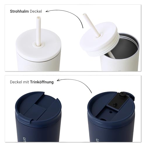 VINSUN Thermobecher Strohhalm 480ml inkl. 2 Deckel - doppelwandig isoliert – Ansicht 2