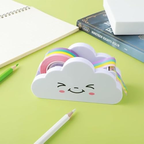 Weißer Klebeband-Tischspender Cloud-Klebebandschneider mit Regenbogen-Klebebandspender Niedlicher Klebebandspender-Halter für Zuhause, Schule, Büro, Schreibwaren, Verpackung, Bastelbedarf