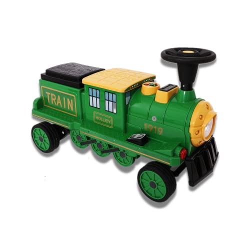 12V Electric Ride on Train Without Track for Kids, Toddler Train Toys, Motorized Train with Lights & Sounds, Bluetooth, Adjustable Seat for Parents, Store Box, Boys & Girls, Green