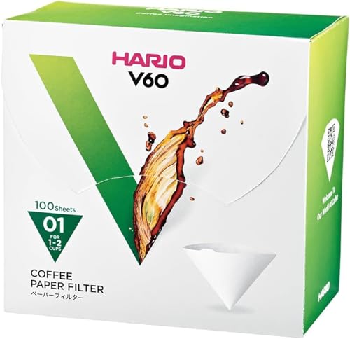 Image of Hario V60 Paper Coffee Filter, Size 01, White, 100ct Box