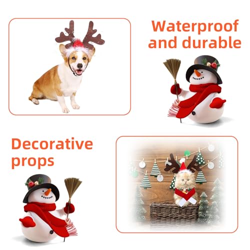 Ajuanbazha Weihnachten Haustier Stirnband Set, Rentier Geweih Haarreif mit Weihnachtsmütze für Hund