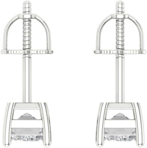 14K White Gold White Sapphire Stud Earrings with Screw back - Hypoallergenic, 1 cttw - Minimalist Women's Fine Jewelry - Image 4