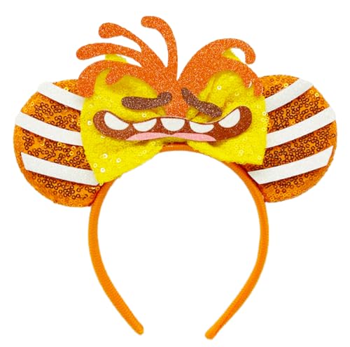QHQ-SHININGLIFI Mouse Ears Bow Headband with Sequins & Fun ANXIETY Accessories for Cosplay Costume Party Women Park Trip Essentials Orange; TGJL