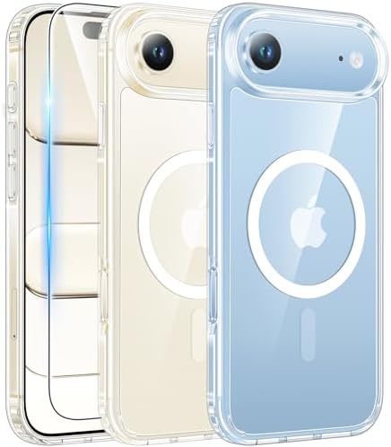 FNTCASE for iPhone Air Case Clear: Magnetic Phone Cases with Screen Protector Drop Proof Compatible with Magsafe Slim Anti Yellowing Rugged Protective Transparent Cell Phone Cover (A-Clear)