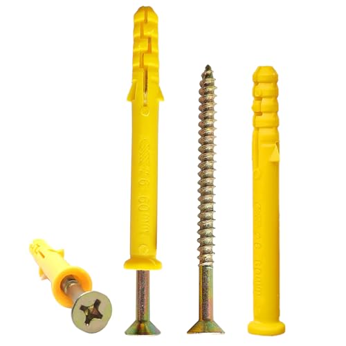 160 Pcs Wall Plugs for Brick,80 x M4*60 Masonry Self Tapping Screws,80 x M6*60 Expansion Pipe Anchor Bolts,Raw Plugs for Brick Wall,Heavy Duty Wood Screws and Wall Plug Kit for Concrete Drywall