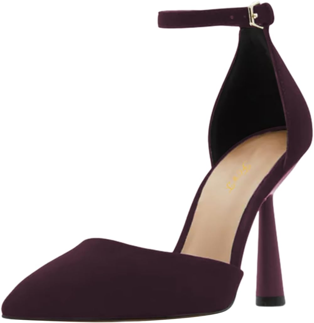 FOWT Women Ankle Strap Pointed Toe Pumps Stiletto High Heel D'orsays Wedding Prom Evening Shoes Size 4-16 US