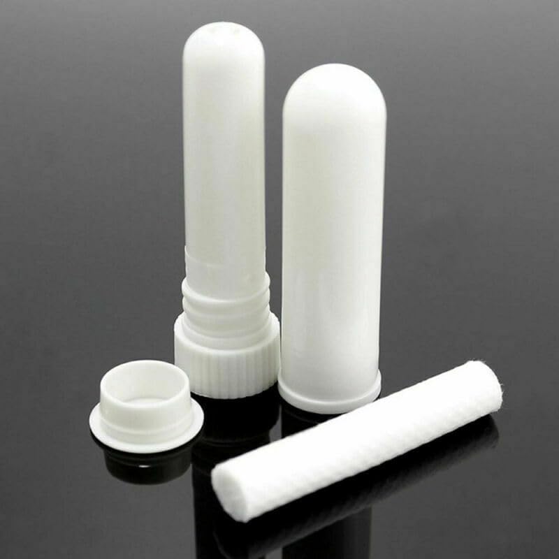 200pcs Blank Nasal Inhalers Stick Reusable DIY Essential Oil Aromatherapy Accessories Empty White Plastic Nose Use Tubes with Cotton Core