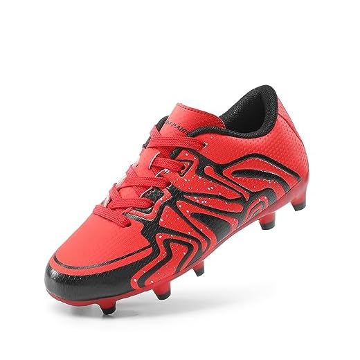 DREAM PAIRS Boys Girls Soccer Cleats Youth Firm Groud Sport Athletic Outdoor Trainning Football Shoes for Little/Big Kid,Size 12 Little Kid,Red/Black/Silver,160472-K
