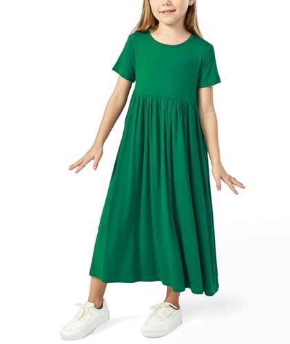Girls Maxi Dress Bamboo Viscose Short Sleeve Flowy Casual Girls Summer Dress