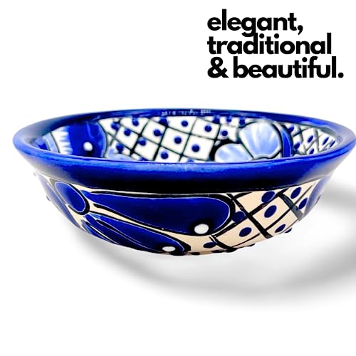 Blue And White Decorative Mexican Style Talavera Fiesta Salsa Bowl - Hand-Made And Hand Painted In Mexico - 5 Inches - 12 Cm Tazon Azul Blanco #TOP6